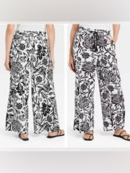Marc New York Pants - 🎯Marc New York Linen Buttons Black/White Floral Trousers Pants M coastal flare